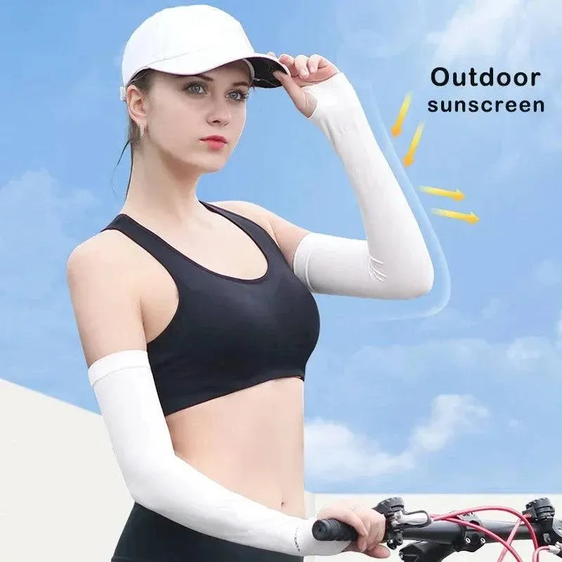 1 Pair Ice Silk Sun Protection Arm Covers Unisex Elbow Cover Outdoor Cycling Running Fishing Driving Cool Anti-UV Arm Sleeves