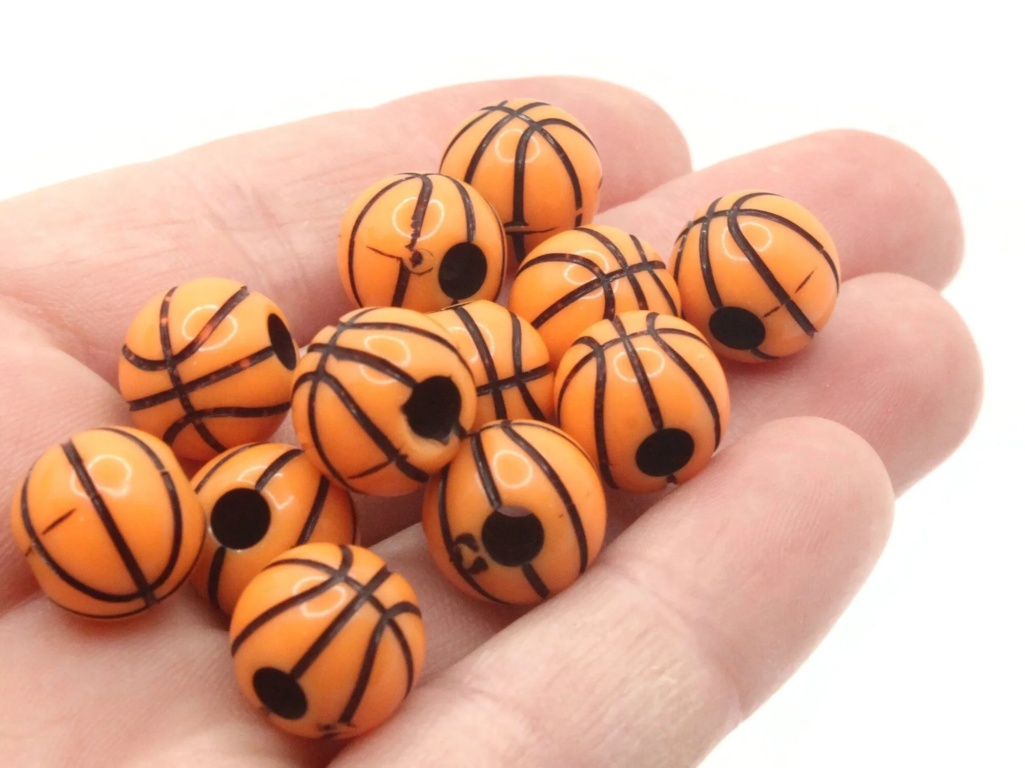 30 11mm Orange Basketball Round Plastic Sports Beads