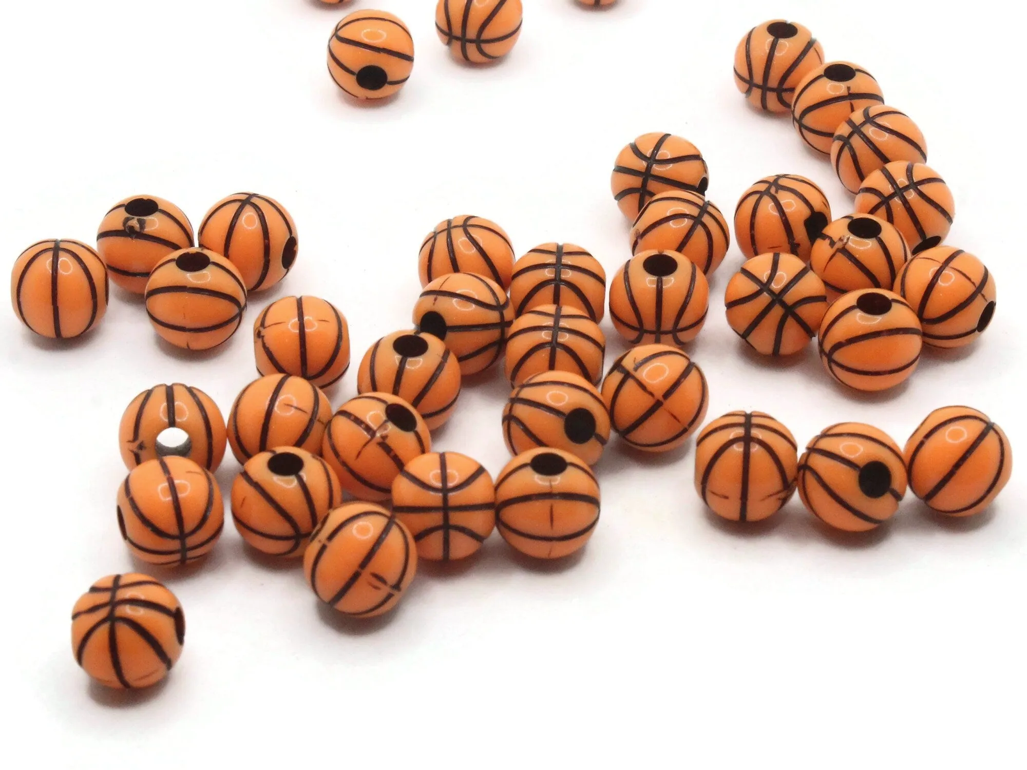 30 11mm Orange Basketball Round Plastic Sports Beads