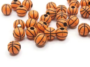 30 11mm Orange Basketball Round Plastic Sports Beads