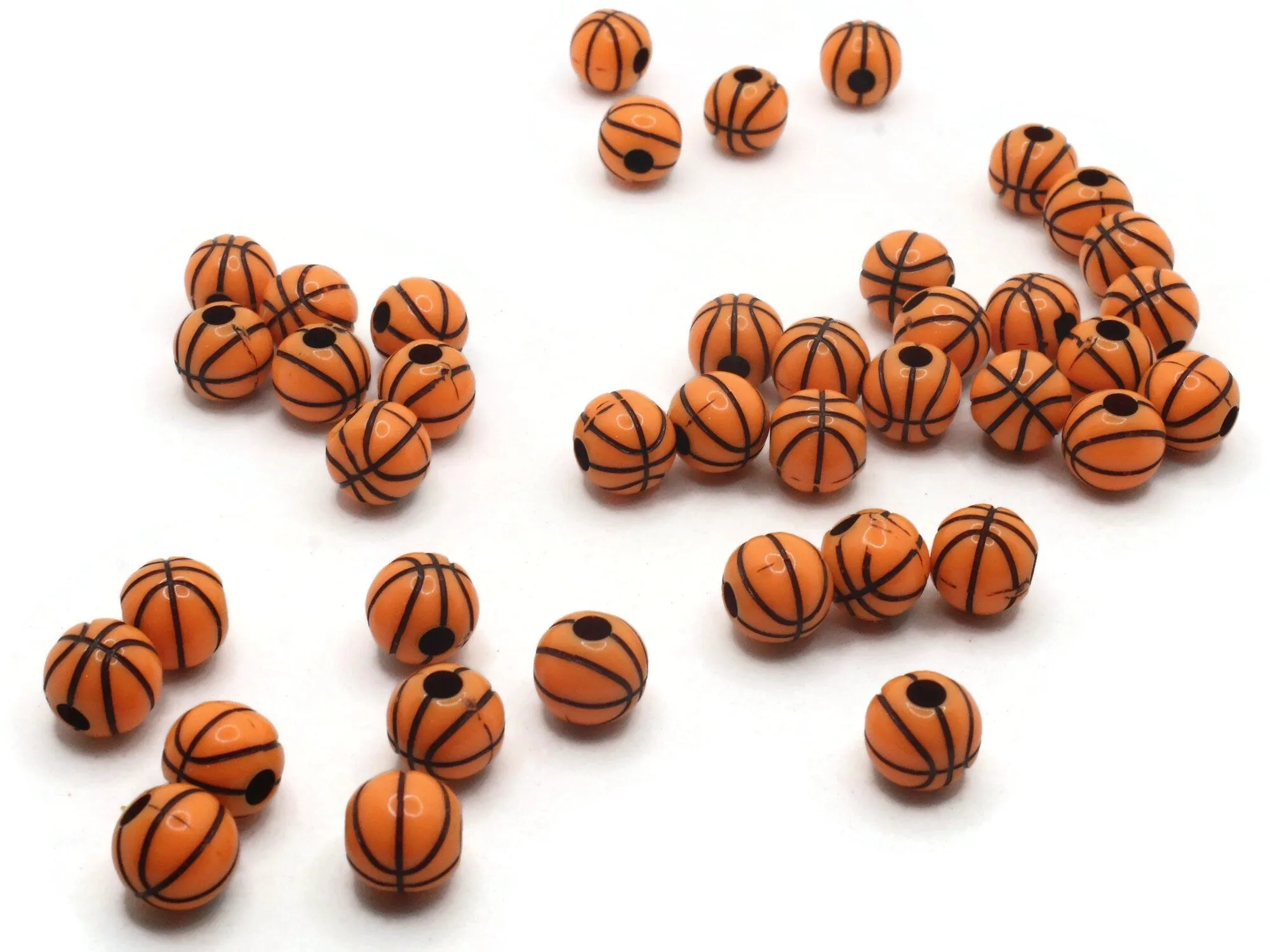 30 11mm Orange Basketball Round Plastic Sports Beads