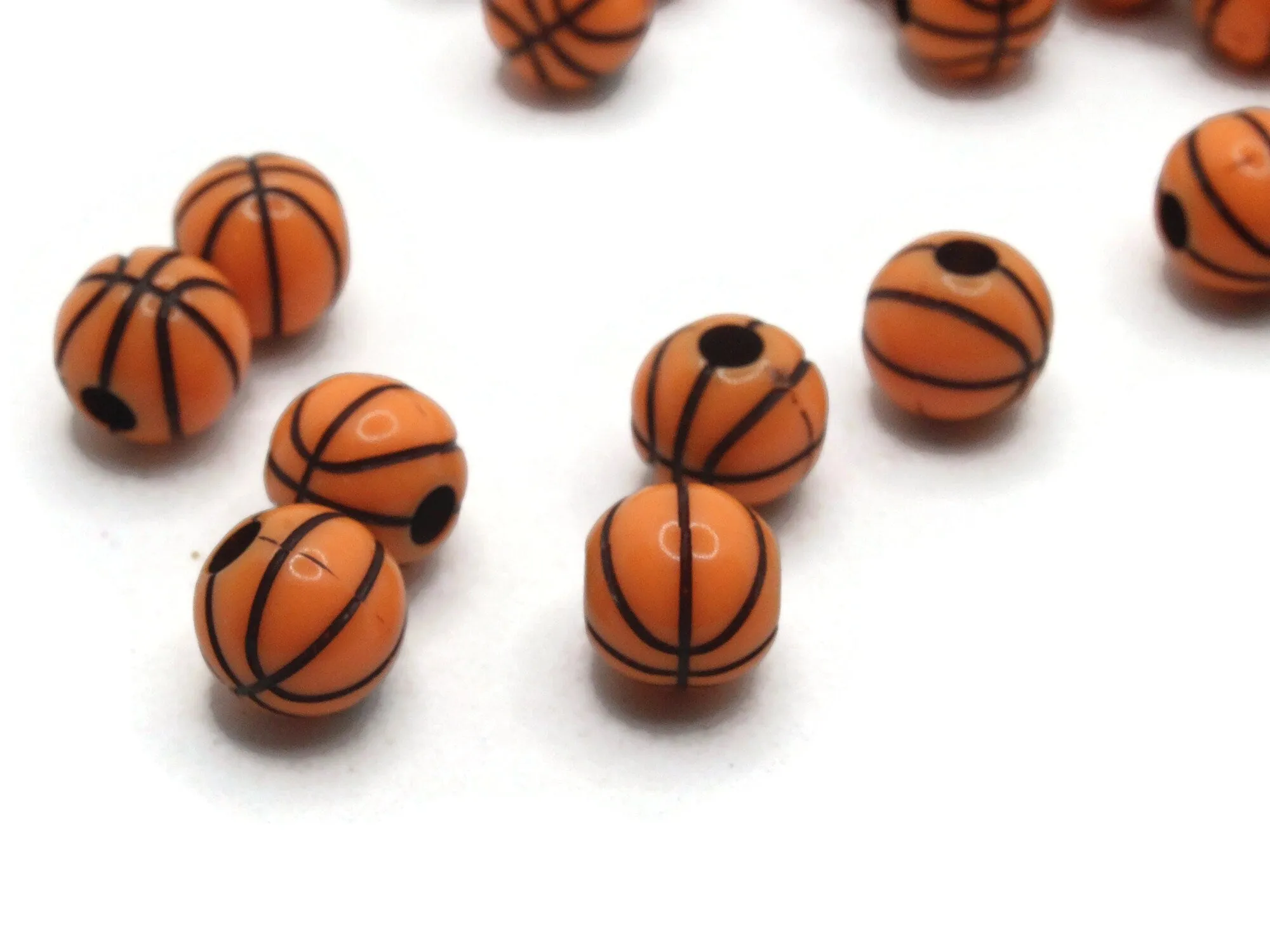 30 11mm Orange Basketball Round Plastic Sports Beads