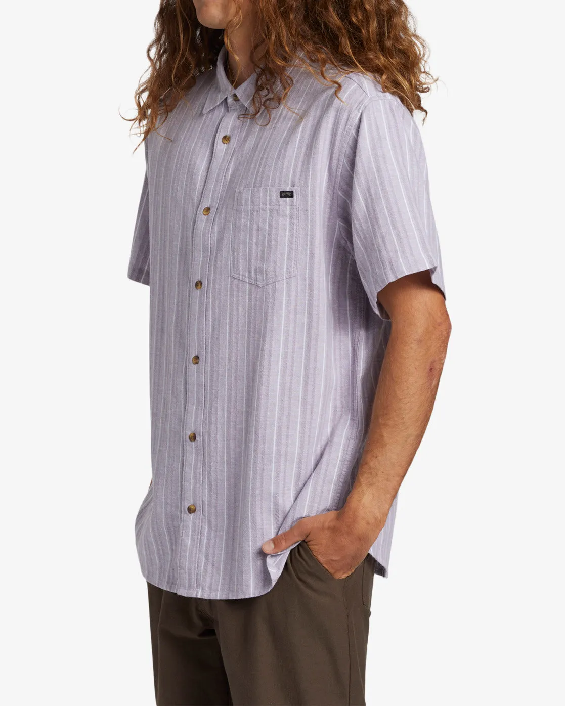 All Day Stripe Short Sleeve Woven Shirt - Grey Violet