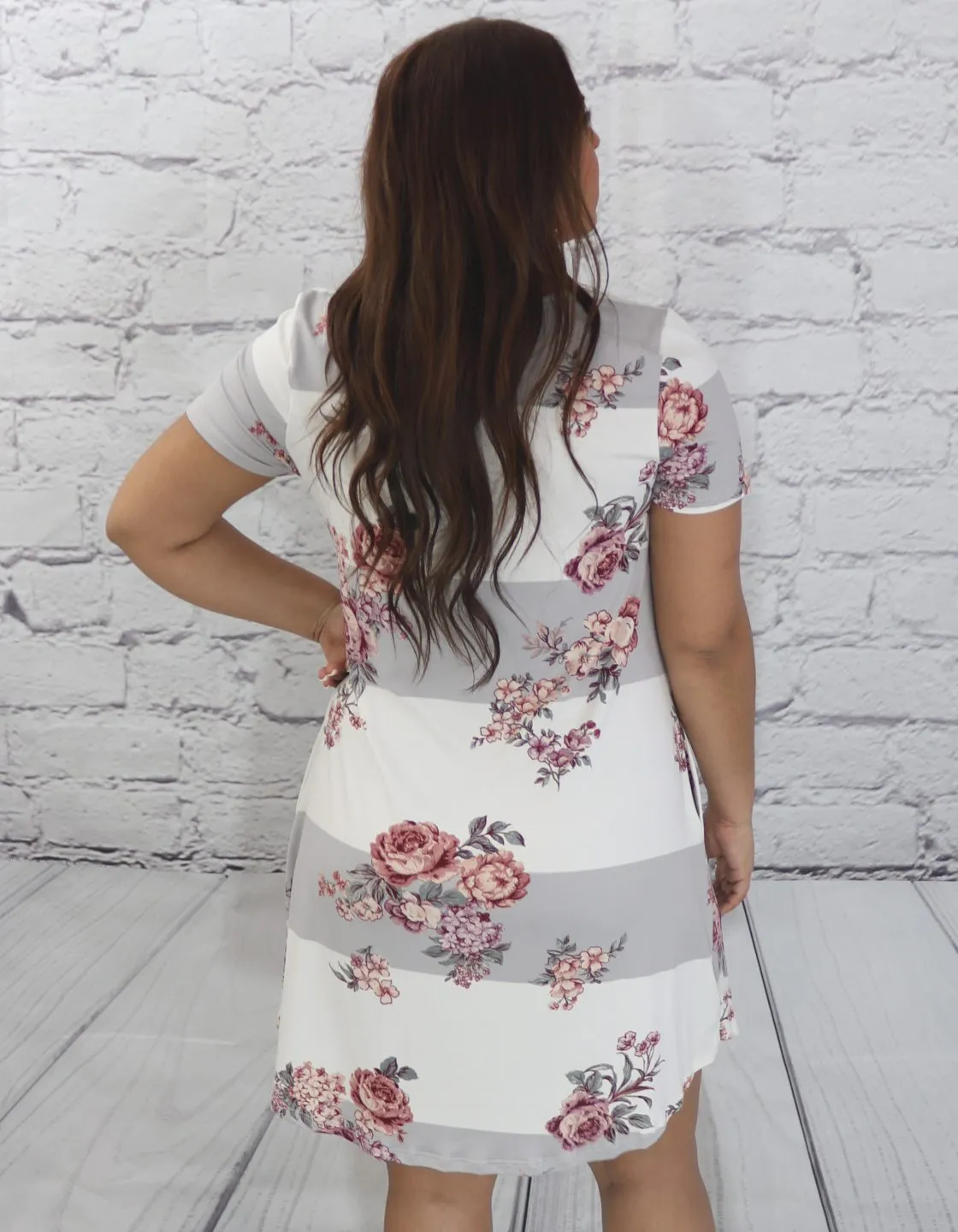 Block and floral dress with side pockets