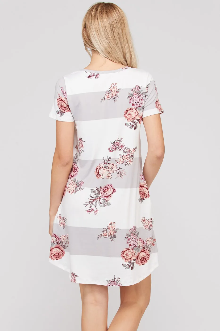 Block and floral dress with side pockets