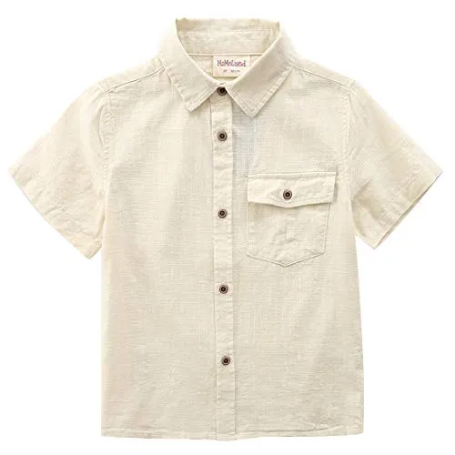 Boy Short Sleeve Fake Linen Design Shirts