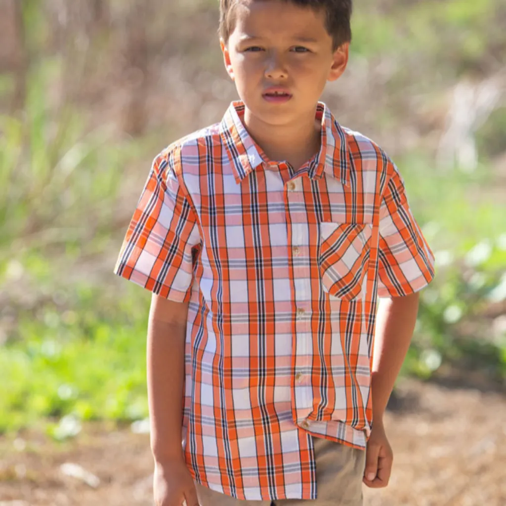 Boy Short Sleeve Woven Plaid Poplin Shirt