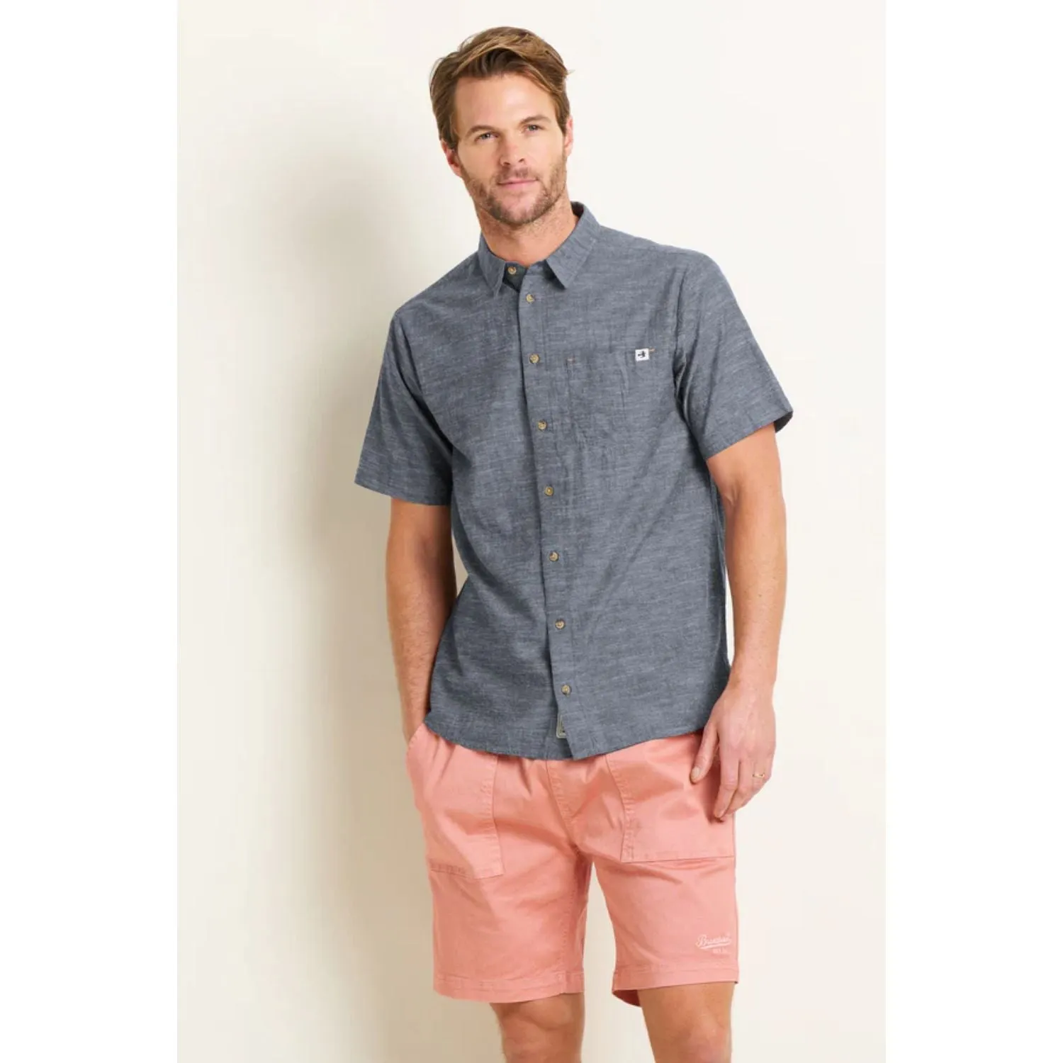 Brakeburn M Blue Slub Short Sleeve Shirt