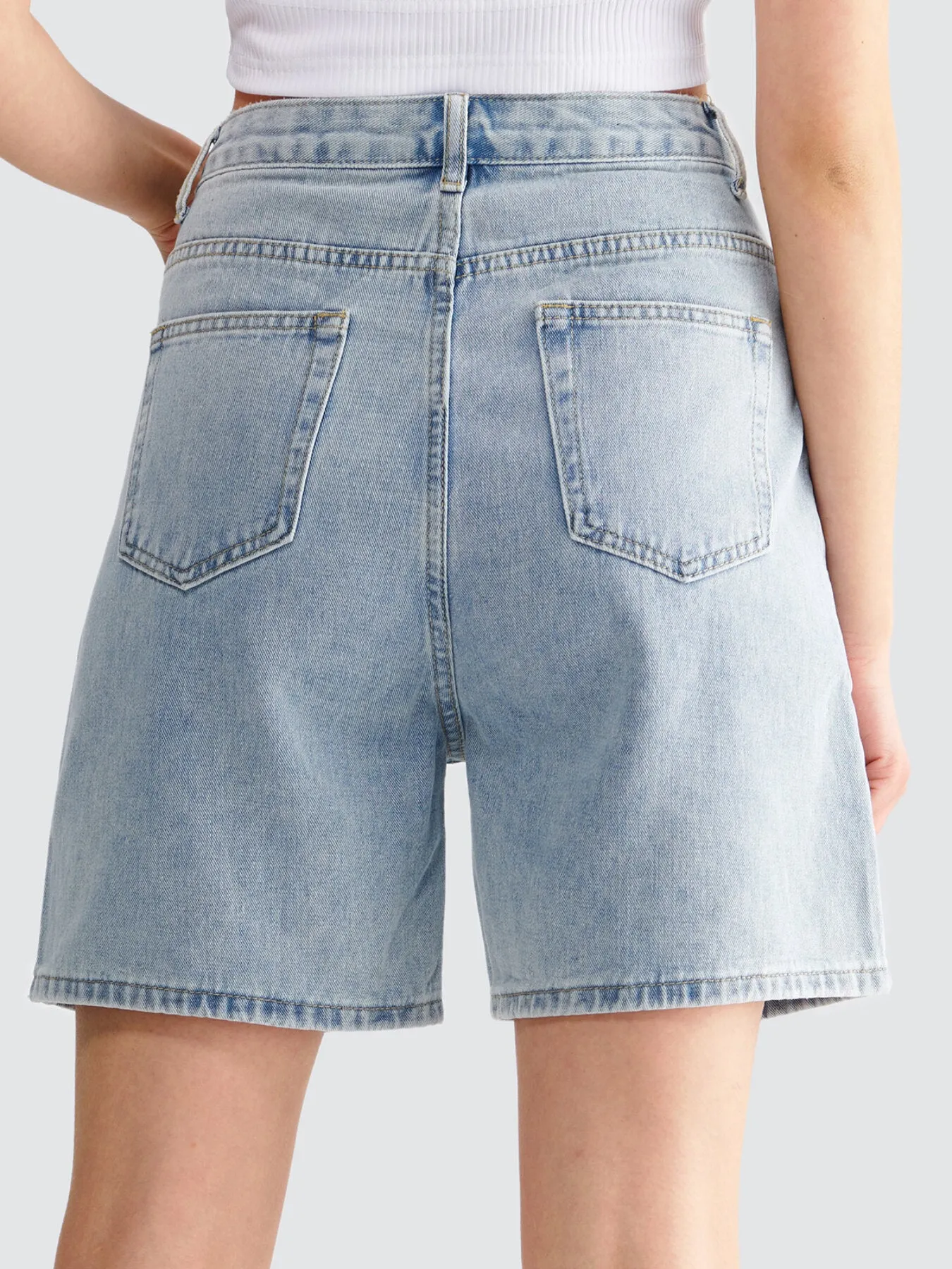 Button Front Pocket Wide Leg Denim Shorts