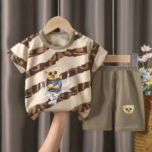 Cartoon Bear Short-sleeve Cotton T-Shirts & Shorts