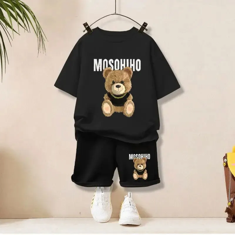 Cartoon Smiley Bear Short Sleeve T-Shirts and Shorts