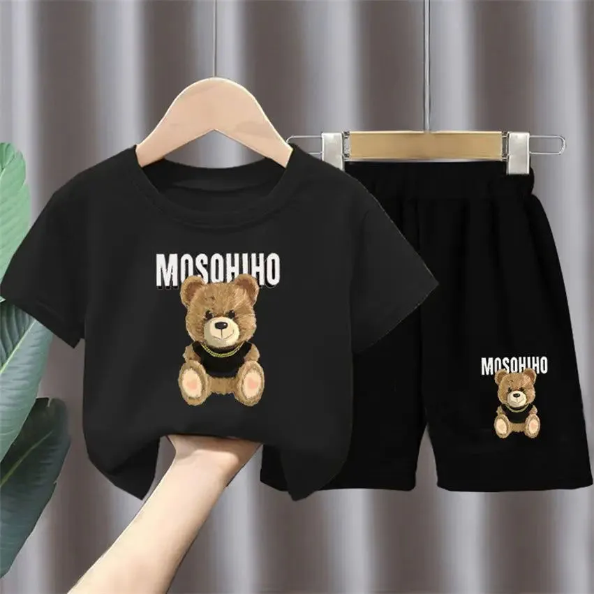 Cartoon Smiley Bear Short Sleeve T-Shirts and Shorts