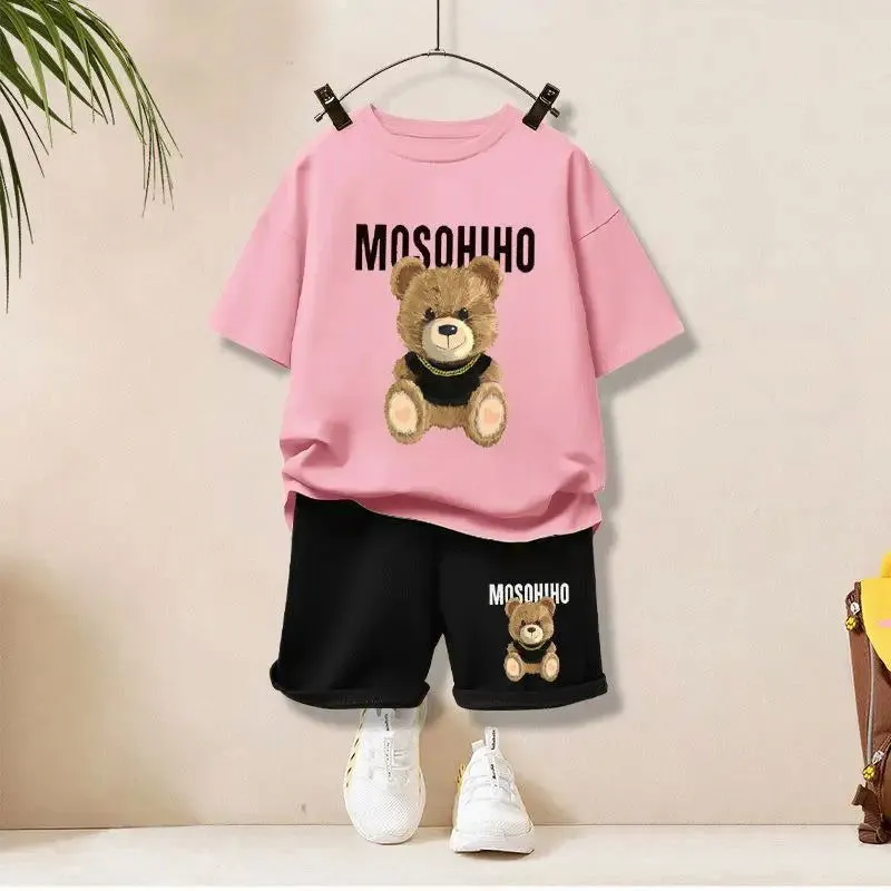 Cartoon Smiley Bear Short Sleeve T-Shirts and Shorts