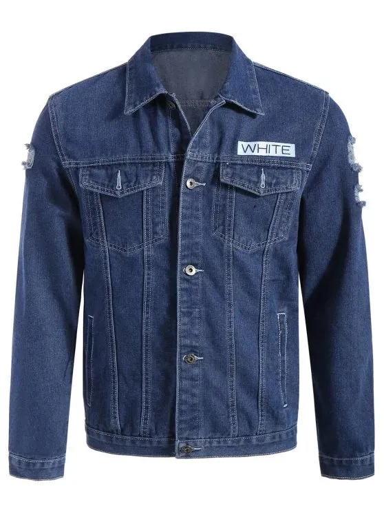 Cheap Graphic Ripped Denim Jacket