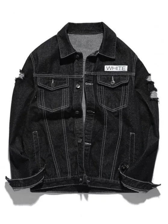 Cheap Graphic Ripped Denim Jacket