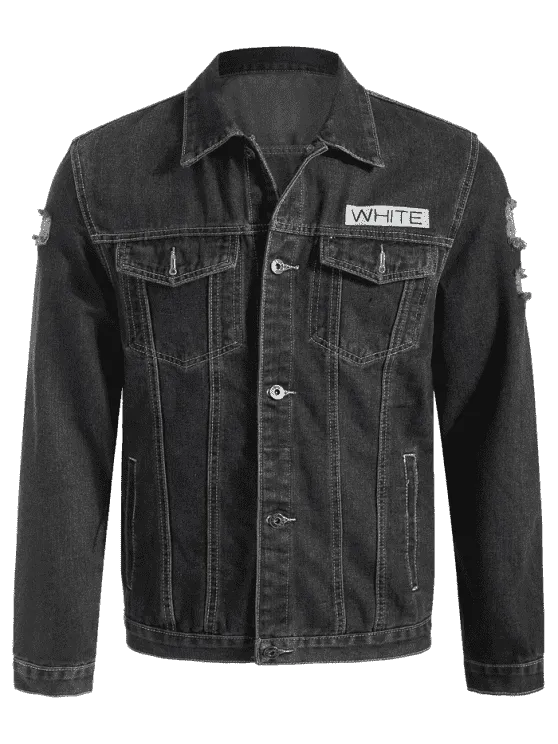 Cheap Graphic Ripped Denim Jacket