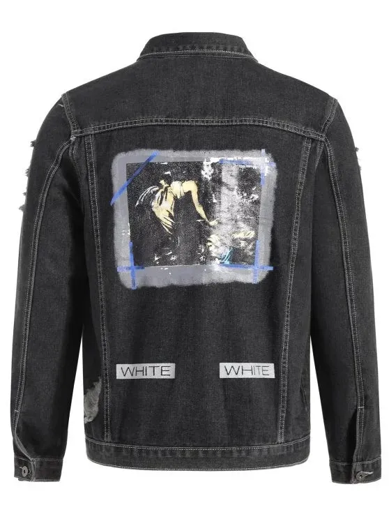 Cheap Graphic Ripped Denim Jacket