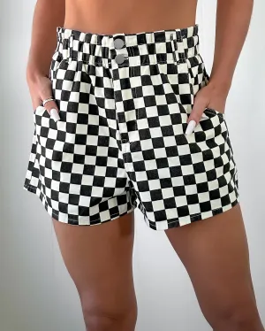 Colleen Denim Checked Shorts - Black