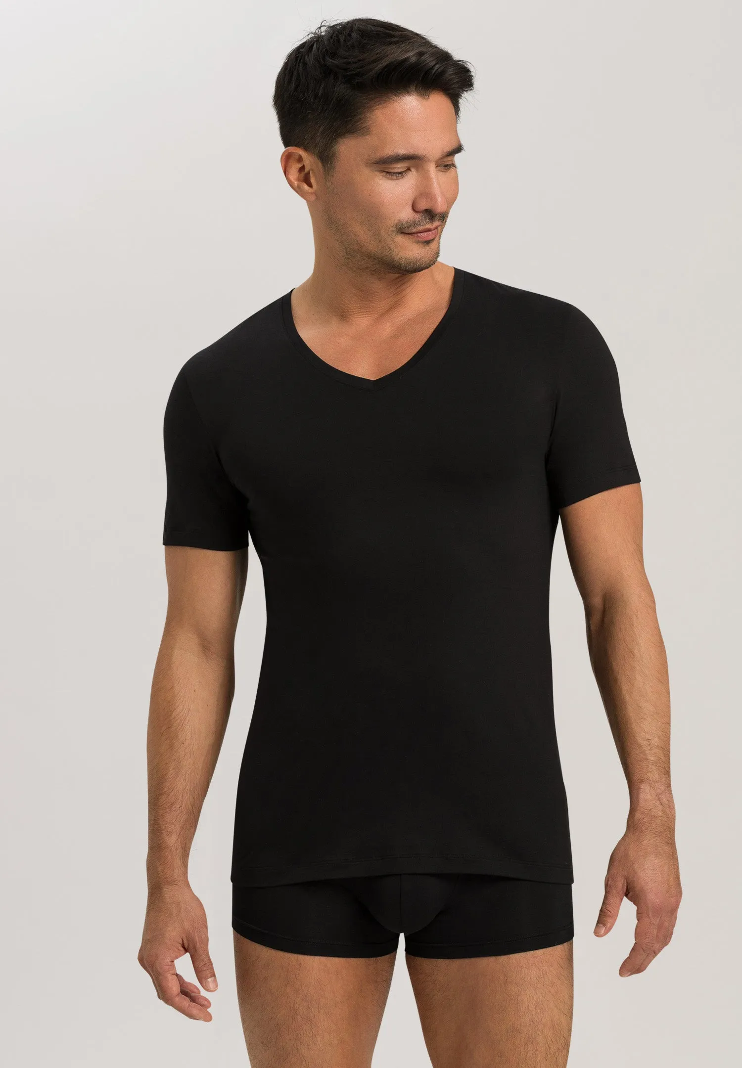 Cotton Superior Egyptian Cotton V-Neck Fitted T-Shirt | Black 73089-199