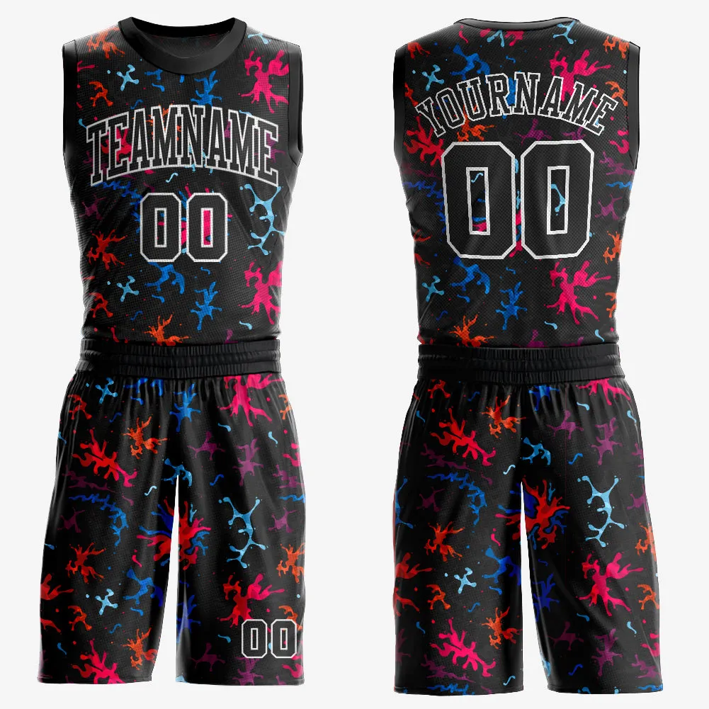 Custom Black Black-Light Blue Round Neck Sublimation Basketball Suit Jersey