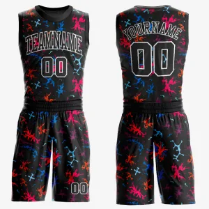 Custom Black Black-Light Blue Round Neck Sublimation Basketball Suit Jersey