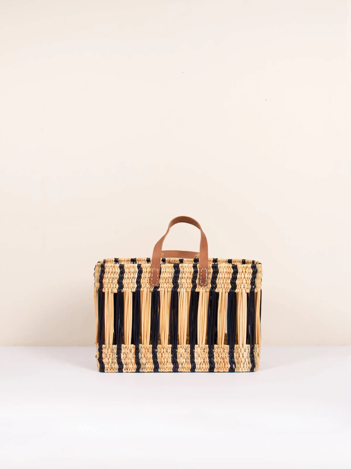 Decorative Reed Basket, Indigo Stripe