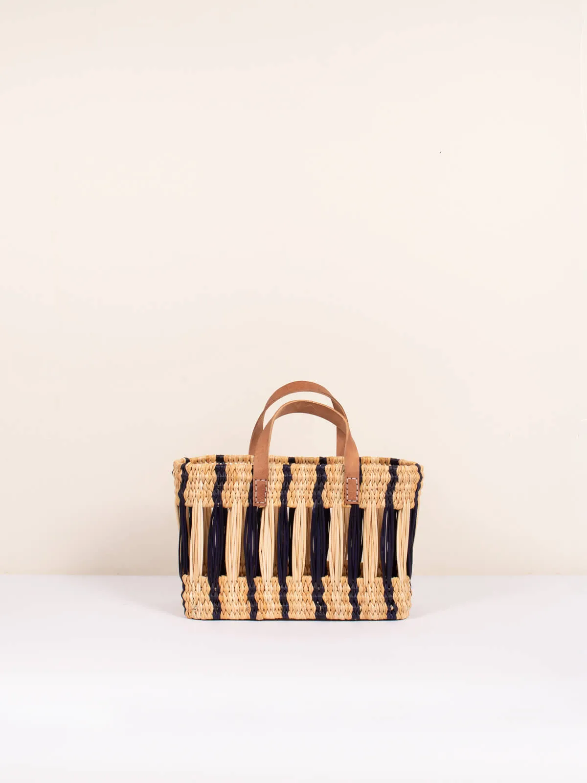 Decorative Reed Basket, Indigo Stripe