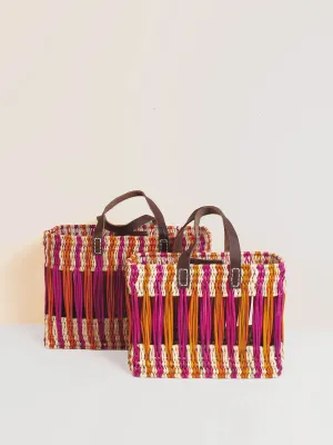 Decorative Reed Basket, Pink and Orange Stripe