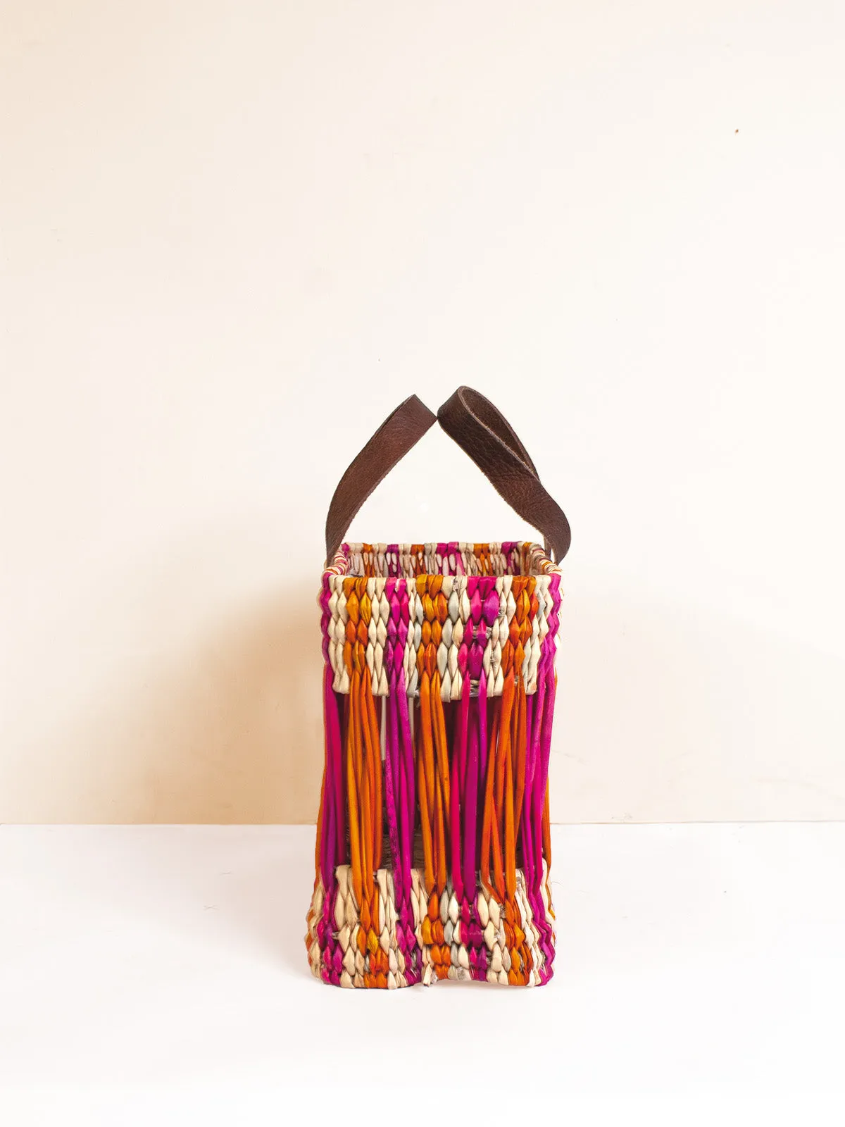 Decorative Reed Basket, Pink and Orange Stripe