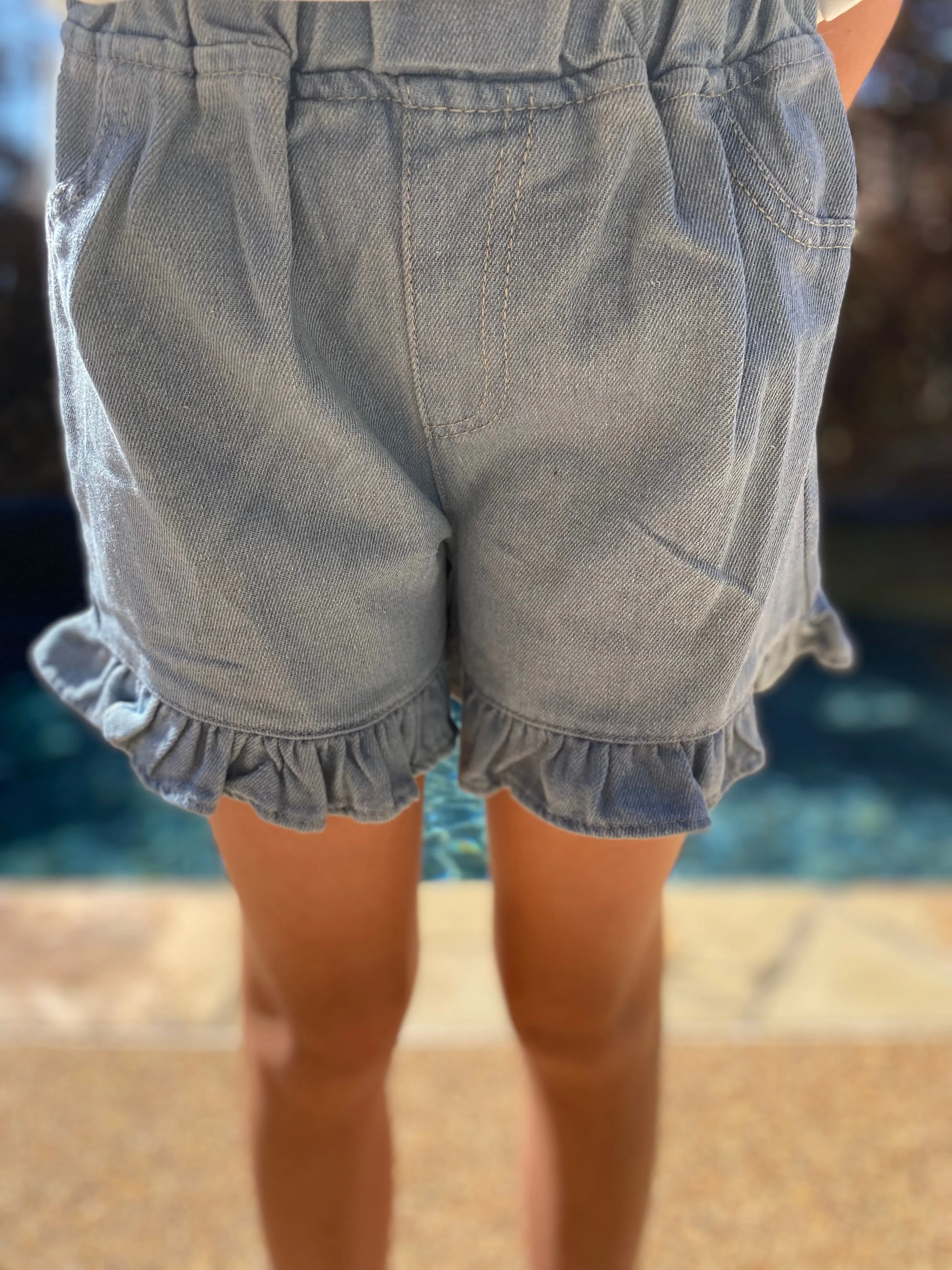 Denim Ruffle Shorts