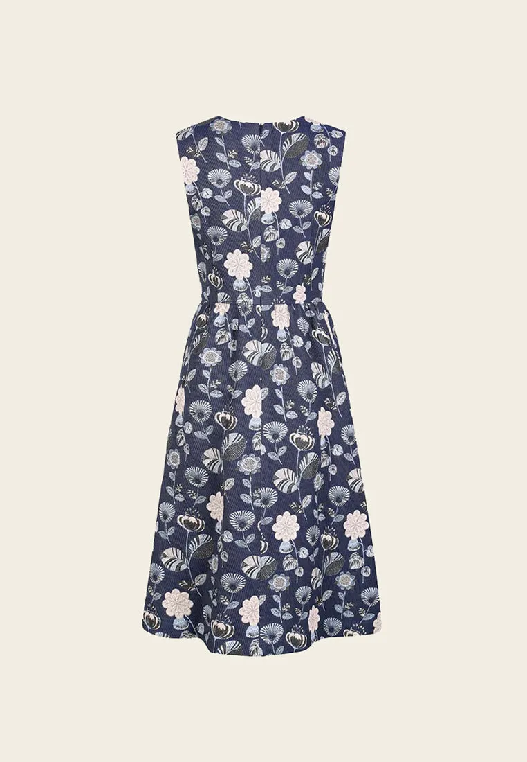 Diane Floral Embroidered Sleeveless Cocktail Dress