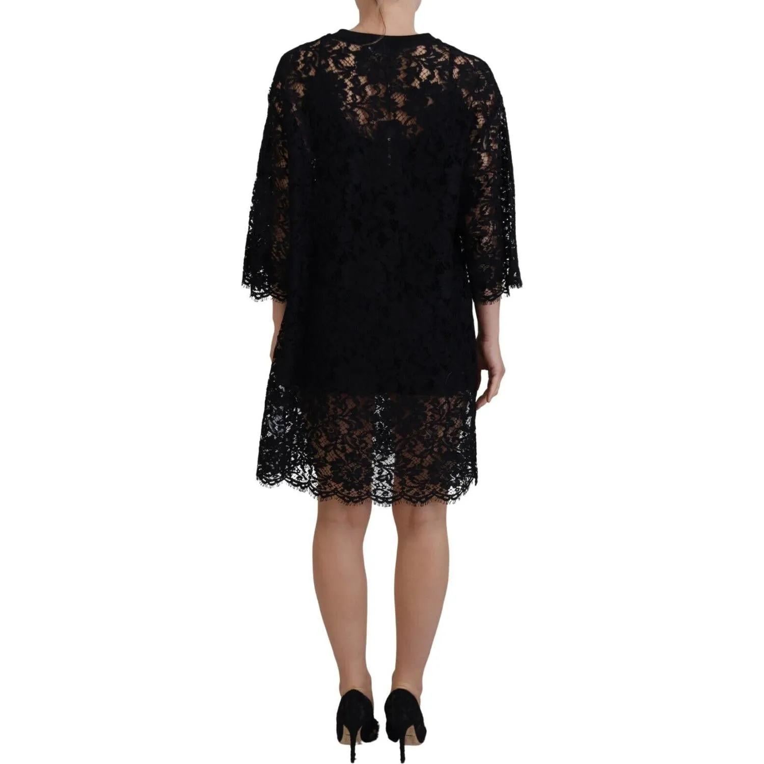 Dolce & Gabbana Elegant Black Floral Lace Shift Dress