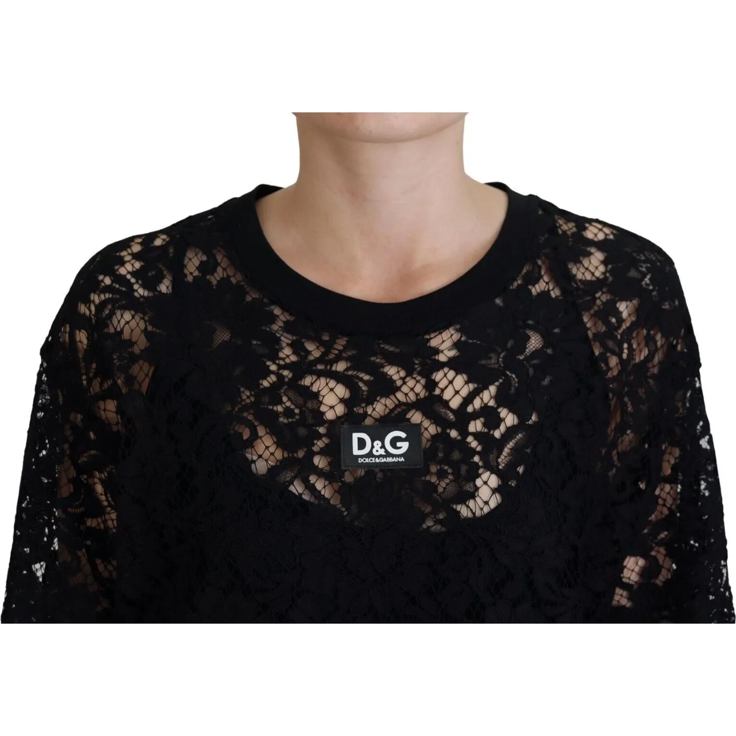 Dolce & Gabbana Elegant Black Floral Lace Shift Dress