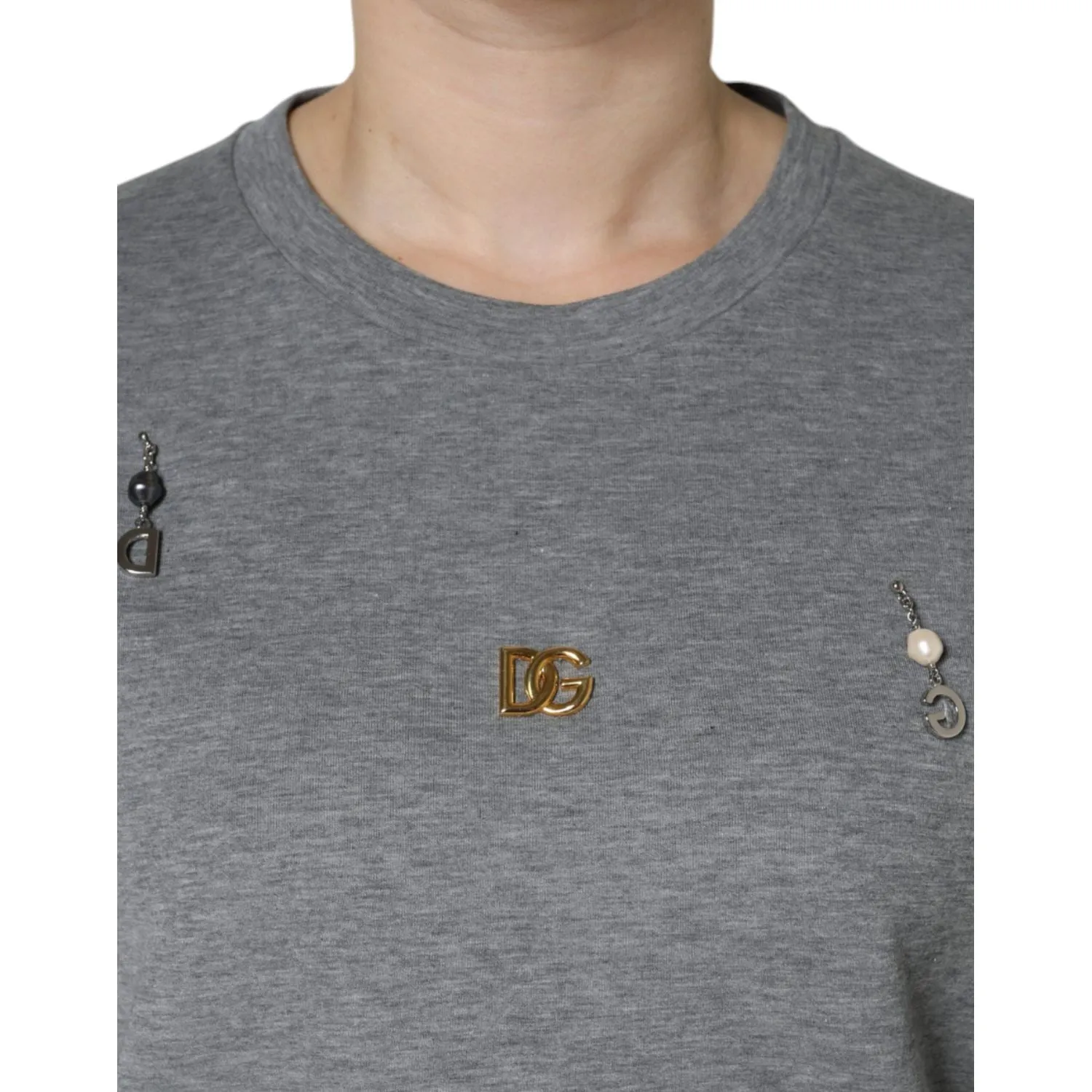 Dolce & Gabbana Gray Cotton Blend Embellished Tee T-shirt