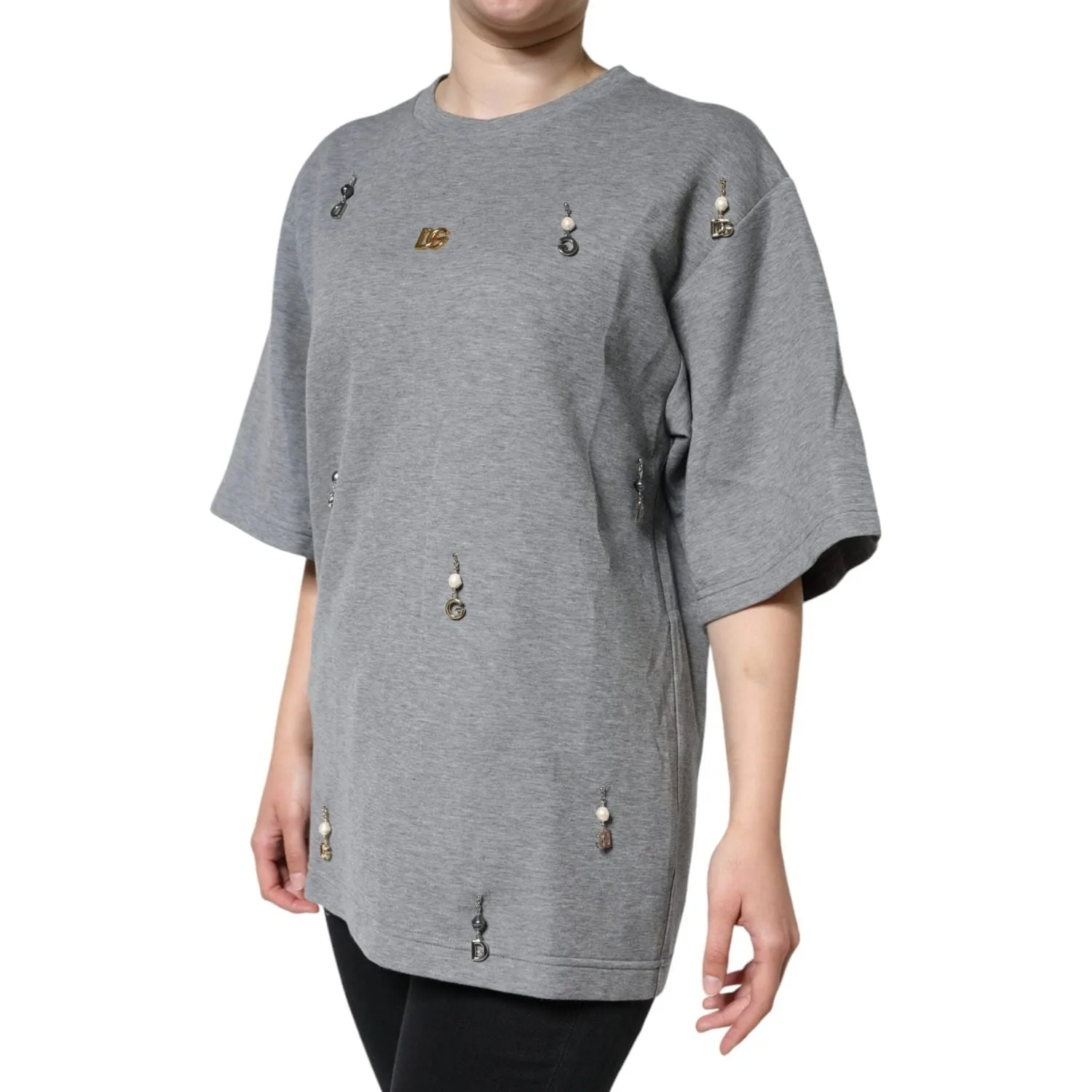 Dolce & Gabbana Gray Cotton Blend Embellished Tee T-shirt