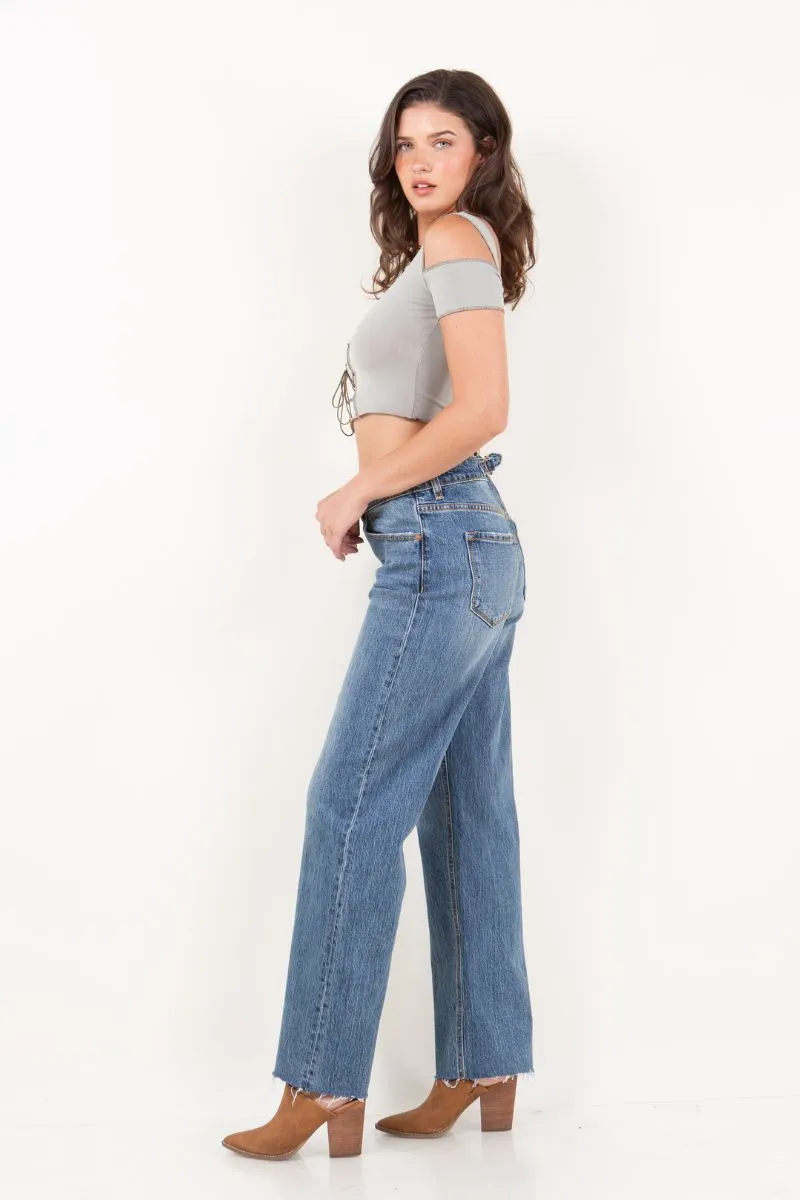 Dual Accent High Rise Straight Leg Jeans