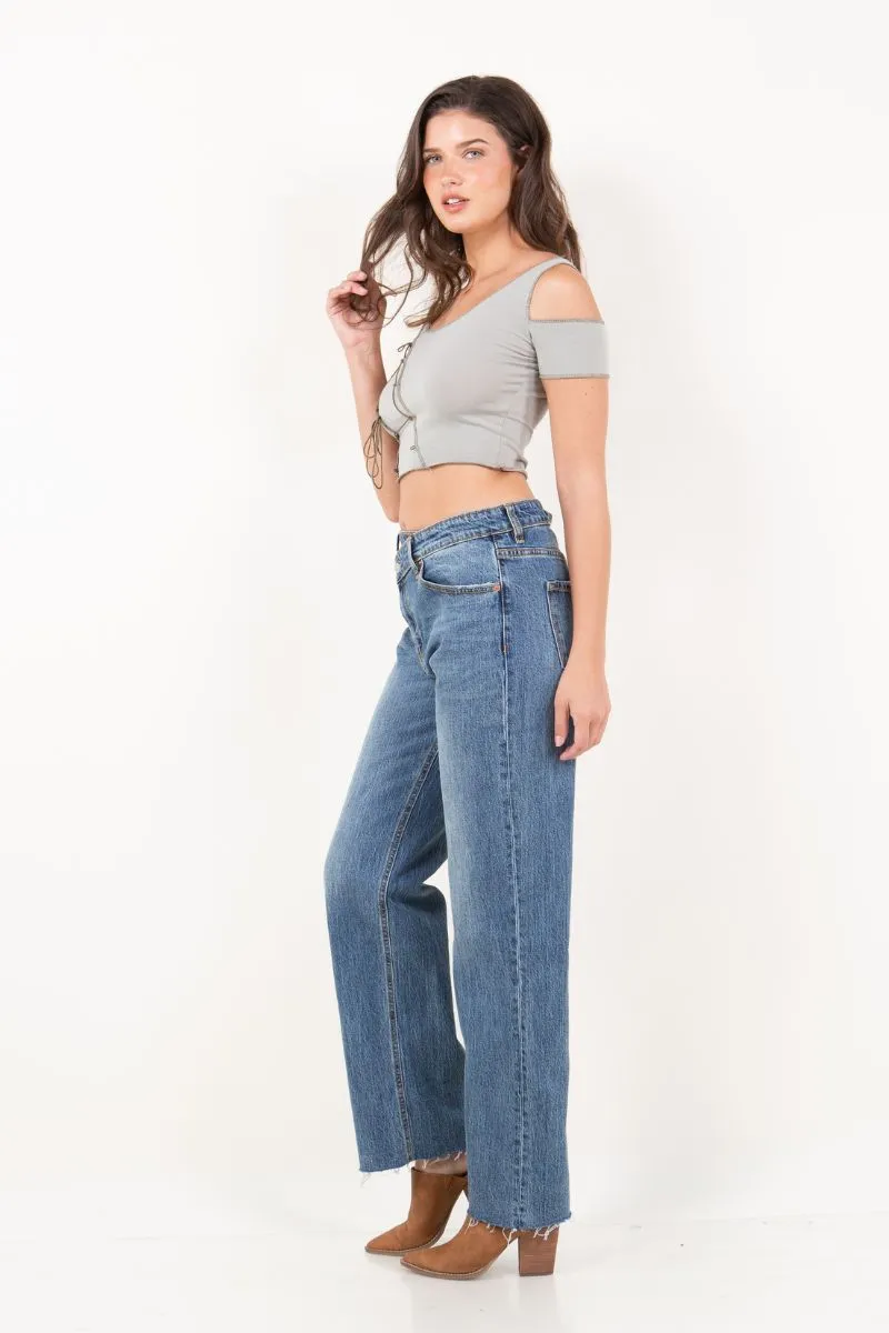 Dual Accent High Rise Straight Leg Jeans