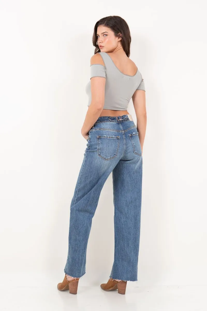 Dual Accent High Rise Straight Leg Jeans