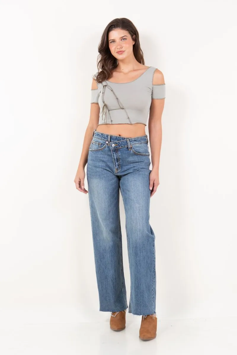 Dual Accent High Rise Straight Leg Jeans