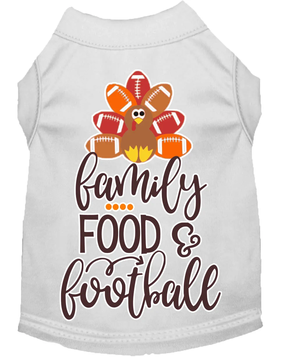 Family, Food, And Football Screen Print Dog Shirt White Xl