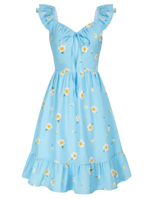 Floral Printed Square Neck Dress Smocked Back Tiered A-Line Dress