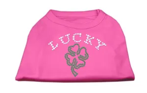 Four Leaf Clover Outline Rhinestone Shirts Bright Pink L (14)