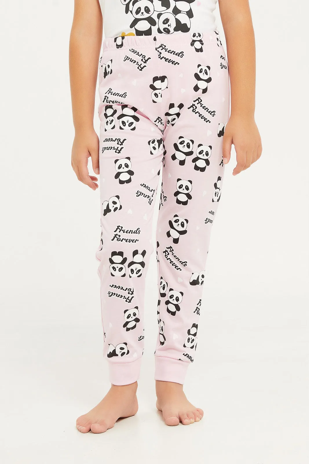 Girls White And Grey Printed Pyjama Set (3 Piece)