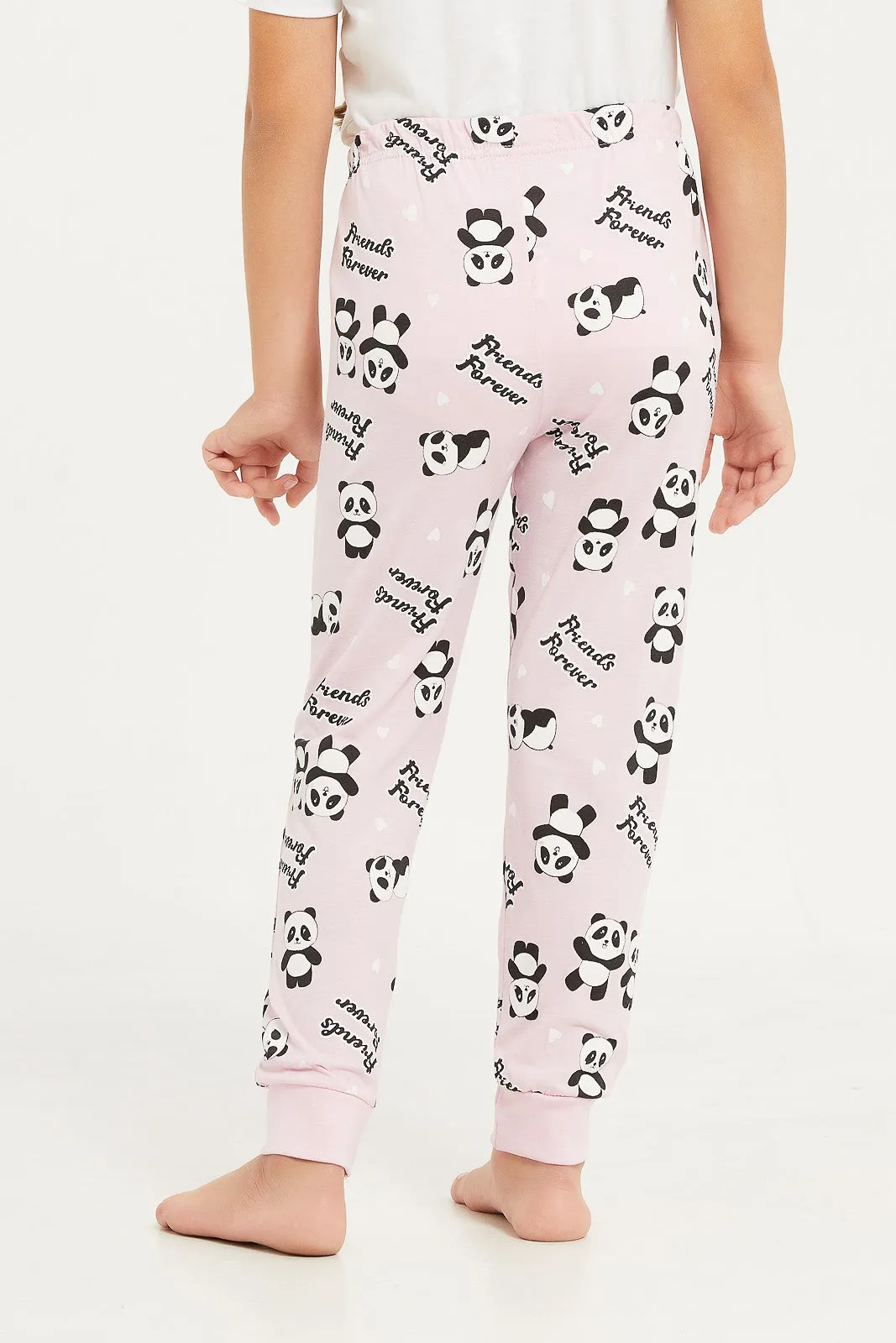 Girls White And Grey Printed Pyjama Set (3 Piece)