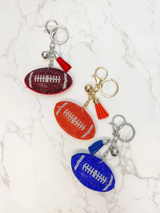 Glitzy Football Key Chain - Orange