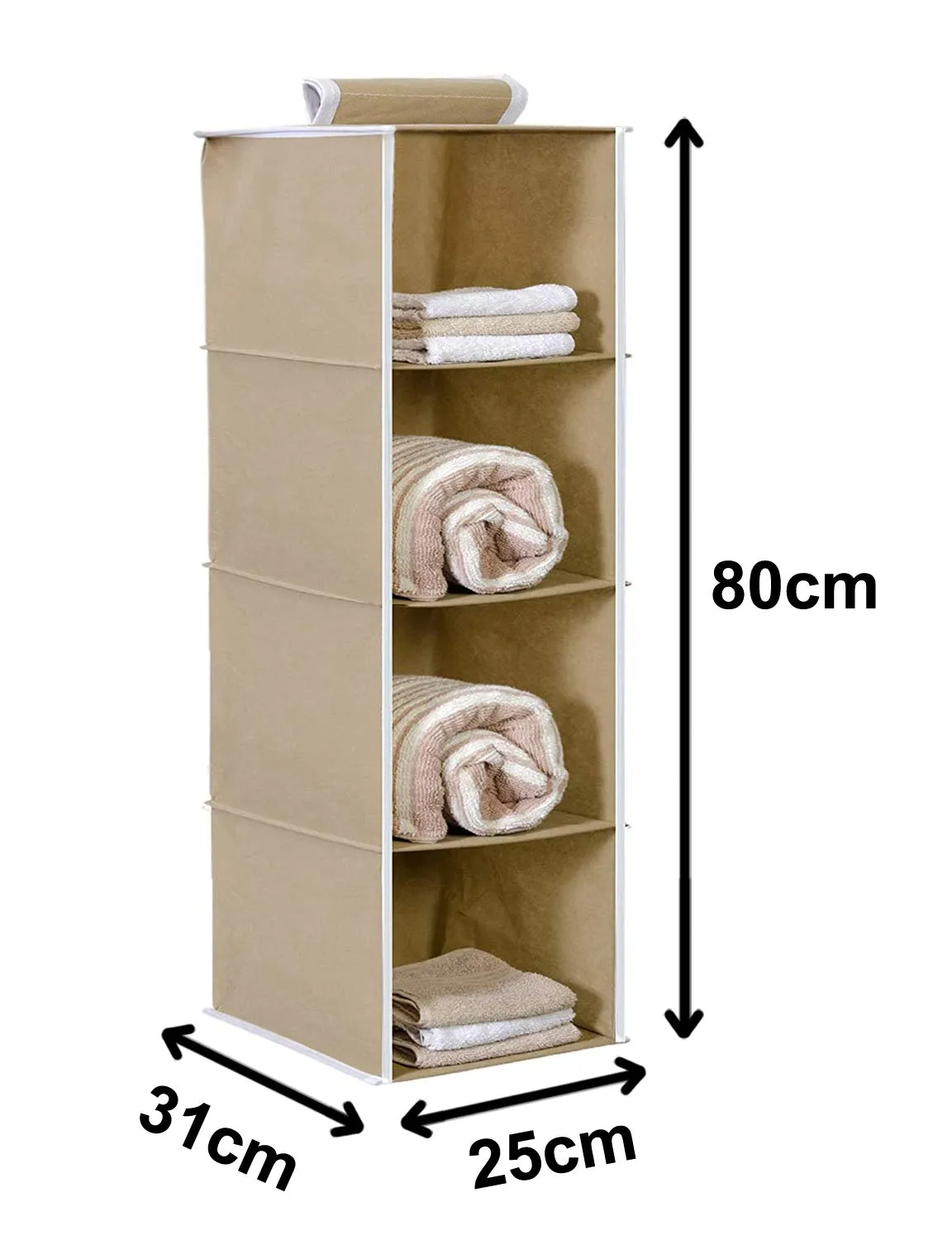 Heart Home 4 Shelf Closet Hanging Organizer, 4 Tier Closet Wardrobe Organizer Clothes Storage Hanger for Family Closet Bedroom, Foldable and Universal Fit (Brown)-Pack of 2-HHEART15325