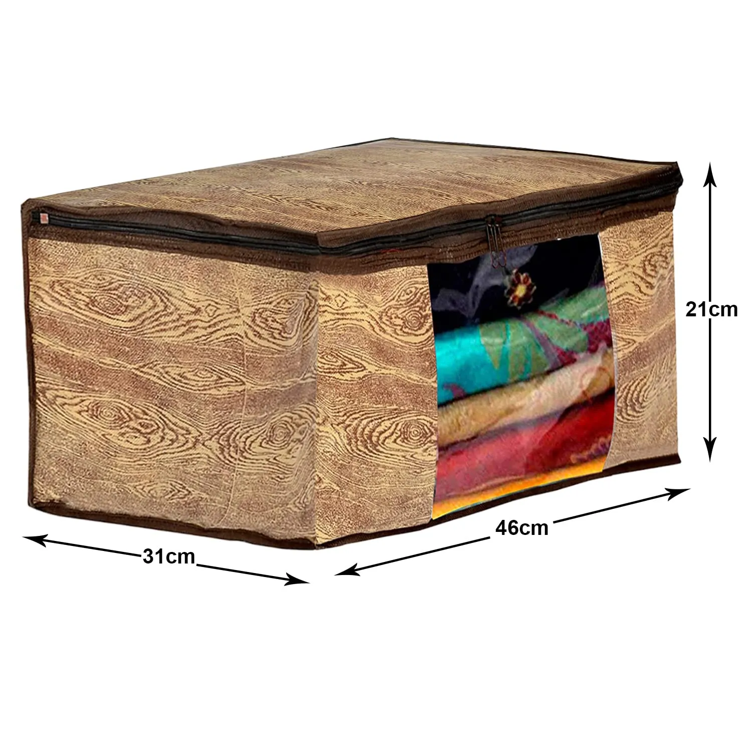 Heart Home Wooden Design Non-Woven Foldable Saree Cover/Clothes Storage Bag/Wardrobe Organizer With Transparent Window- Pack of 12 (Brown)-44HH0391