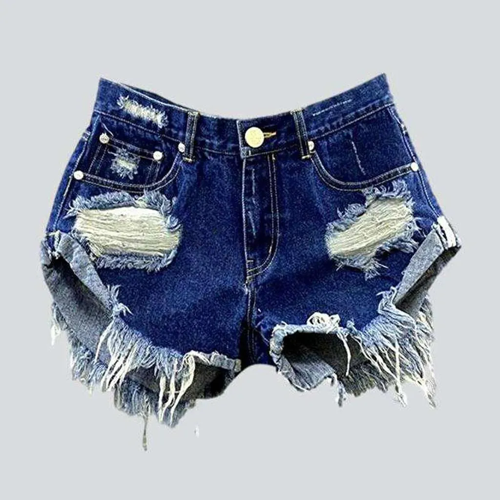 Heavy distressed women's denim shorts