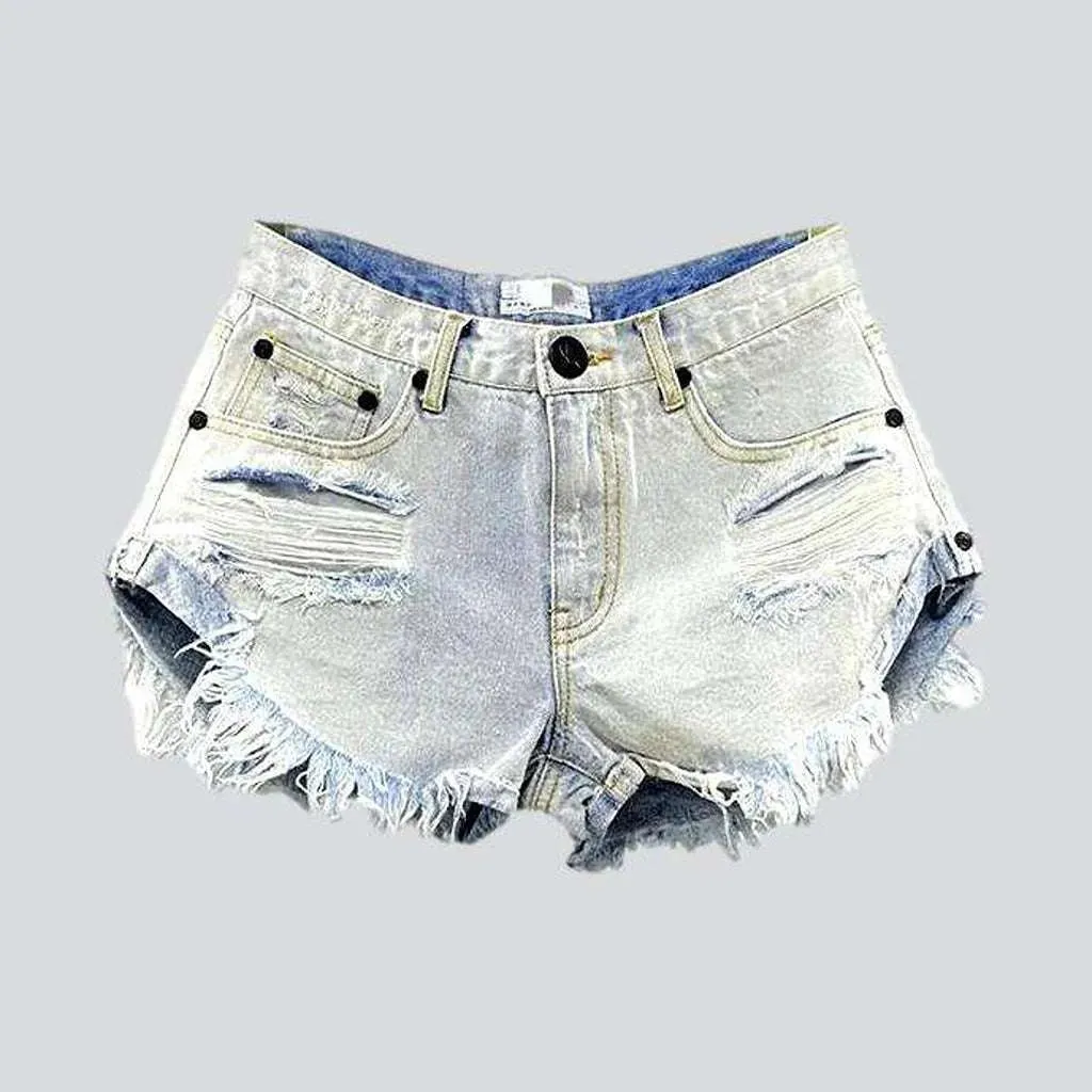 Heavy distressed women's denim shorts