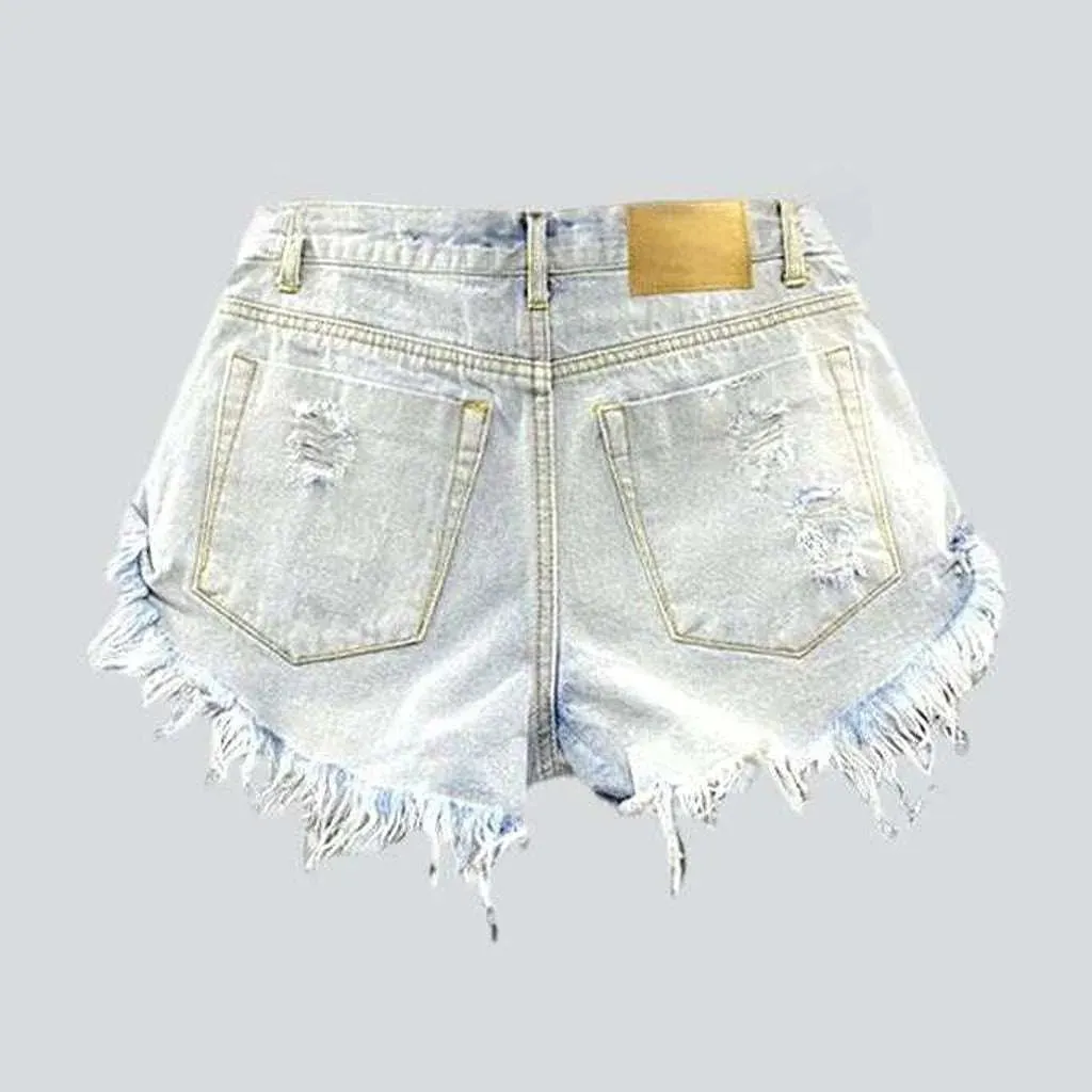 Heavy distressed women's denim shorts